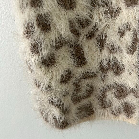 123 Story by Line Up Fuzzy Soft Open Front Animal Print Sweater Cardigan S Small - Picture 2 of 7
